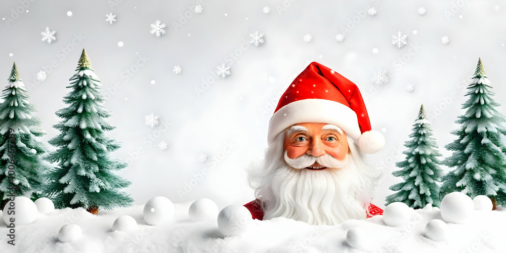 Seamless Minimalist Winter Scene with Santa, Snowflakes & Trees - Cartoon Elements & Ample Copy Space for Text Seamless Minimalist Winter Scene with Santa, Snowflakes & Trees - Cartoon Elements & Ample Copy Space for Text
