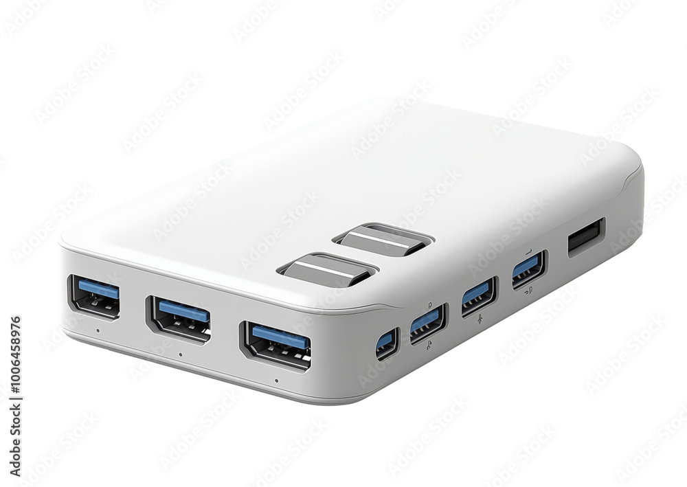Compact USB-C hub showcasing multiple ports for efficient connectivity at your workspace Compact USB-C hub showcasing multiple ports for efficient connectivity at your workspace