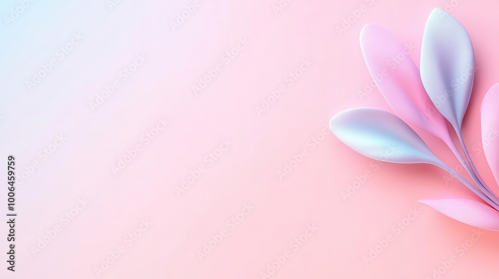 Pink and blue iridescent leaves on a pink and blue gradient background. Pink and blue iridescent leaves on a pink and blue gradient background.