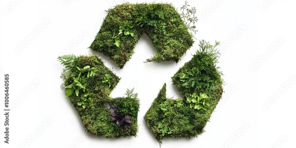 Green recycle symbol made of moss and plants. Green recycle symbol made of moss and plants.