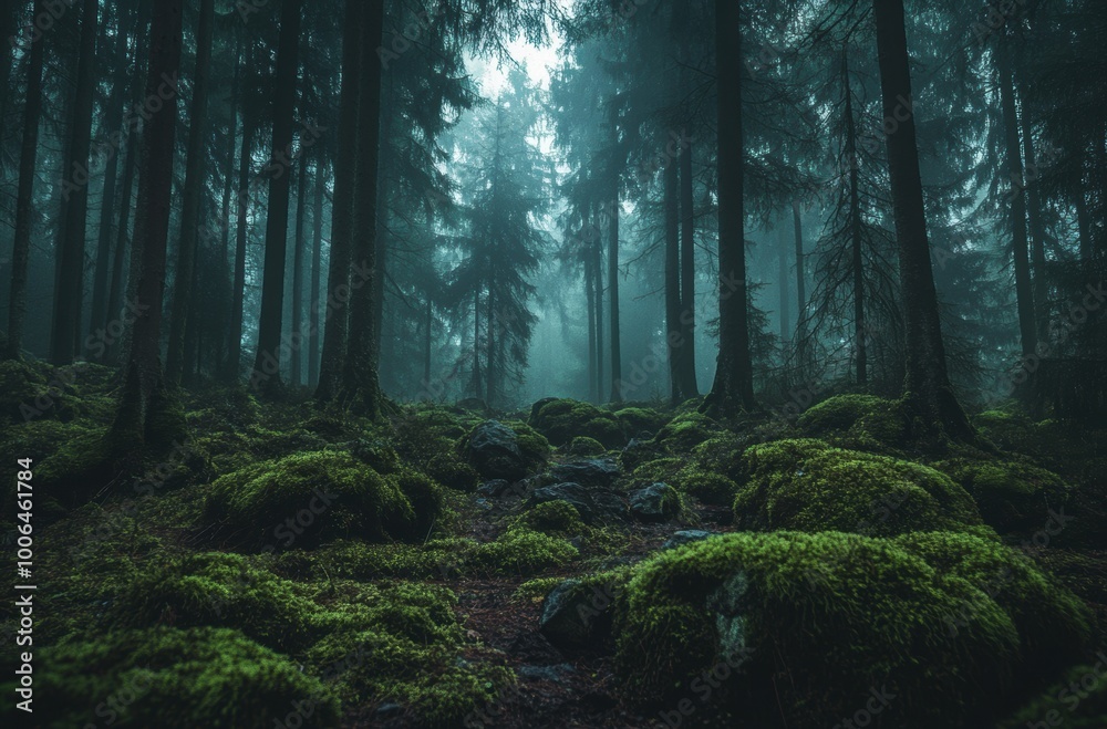 Obraz premium Misty Forest Path.