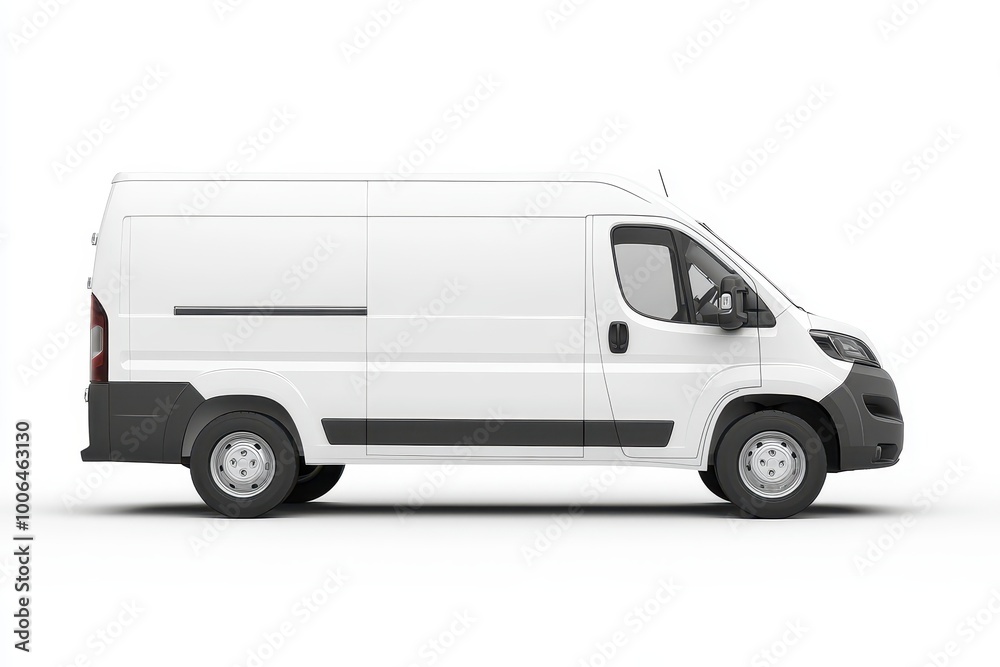 White van, side view on a white background. White delivery car with a copy space area for your design or text. White van, side view on a white background. White delivery car with a copy space area for your design or text.