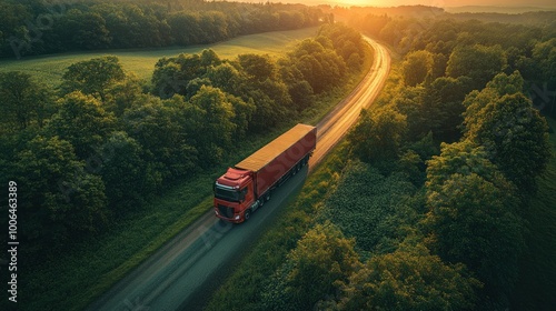 Truck on Country Road at Sunset photo