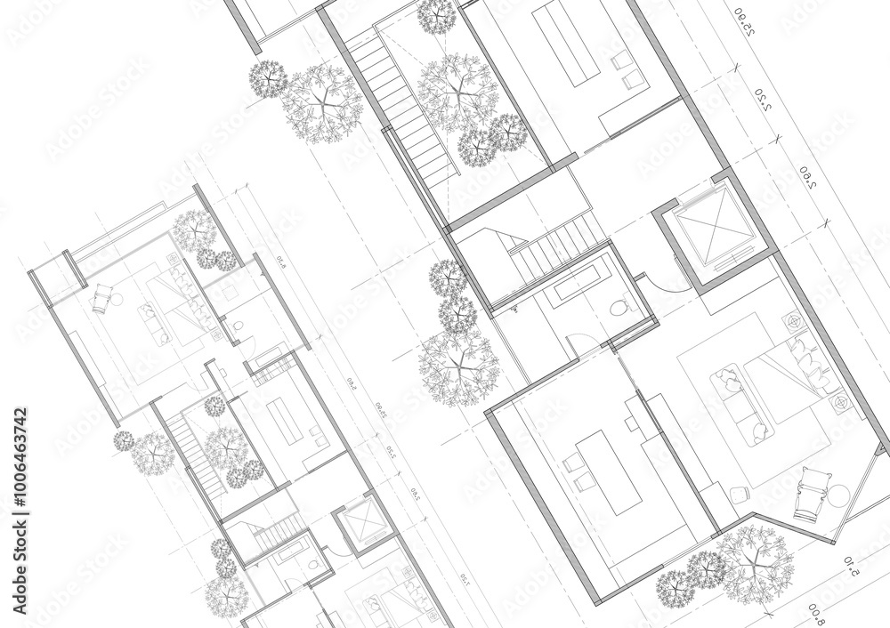 Floor plan designed building on the drawing. Floor plan designed building on the drawing.