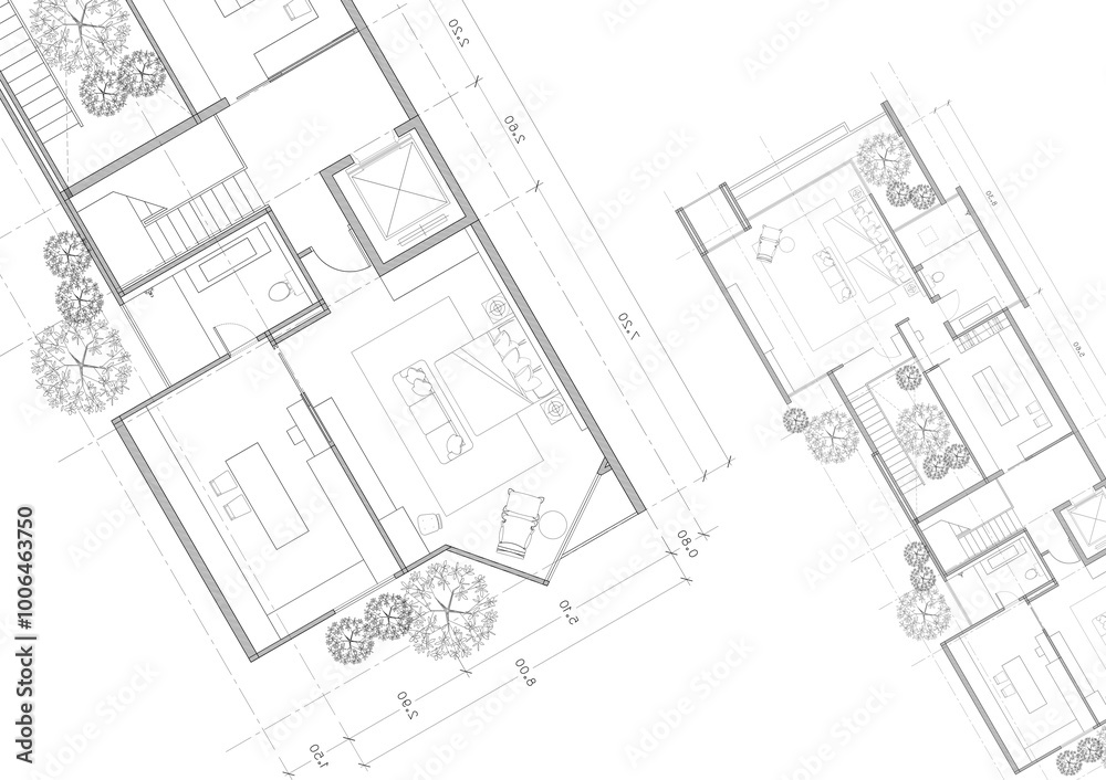 Floor plan designed building on the drawing. Floor plan designed building on the drawing.