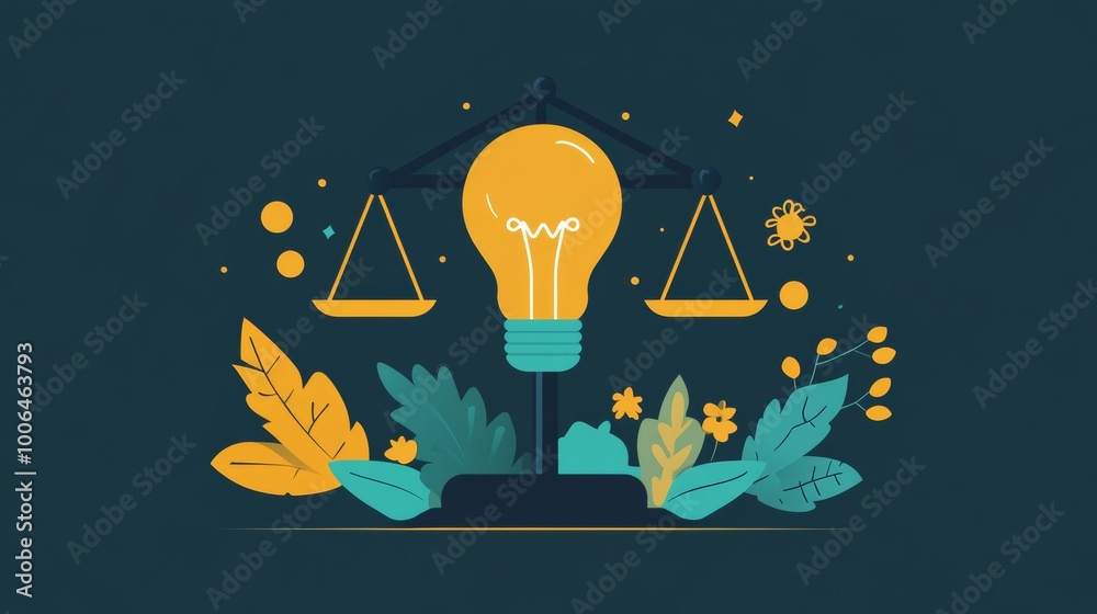 Light Bulb Balancing on a Scale with Plants and Flowers Light Bulb Balancing on a Scale with Plants and Flowers
