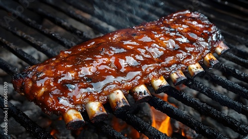 Mouthwatering Barbecued Ribs with Sticky Glaze and Smoky Charcoal Grill