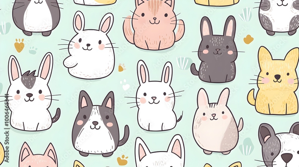 Obraz premium Adorable Cartoon Animals in Pastel Repeat Pattern for Cute Designs
