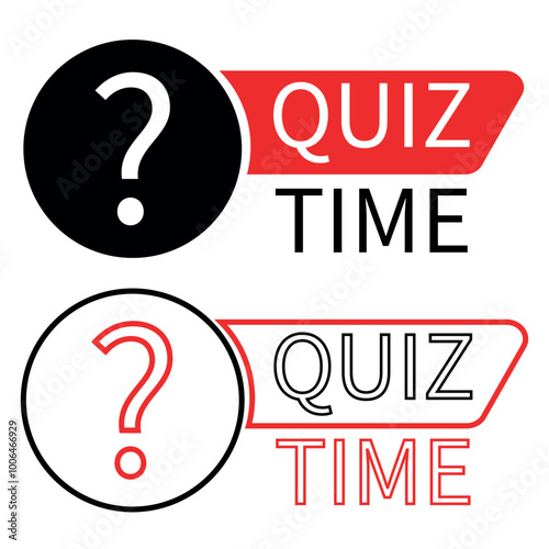 Set of Quiz time logo. Quiz label with question mark. Quiz emblem for business, marketing and advertising. Vector illustration isolated on white background.
