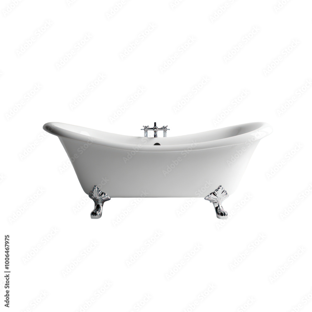 White Bathtub with Chrome Feet Isolated on a Transparent Background