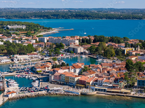 Aerial drone photo of the coastal town of Novigrad in Istria, Croatia. photo