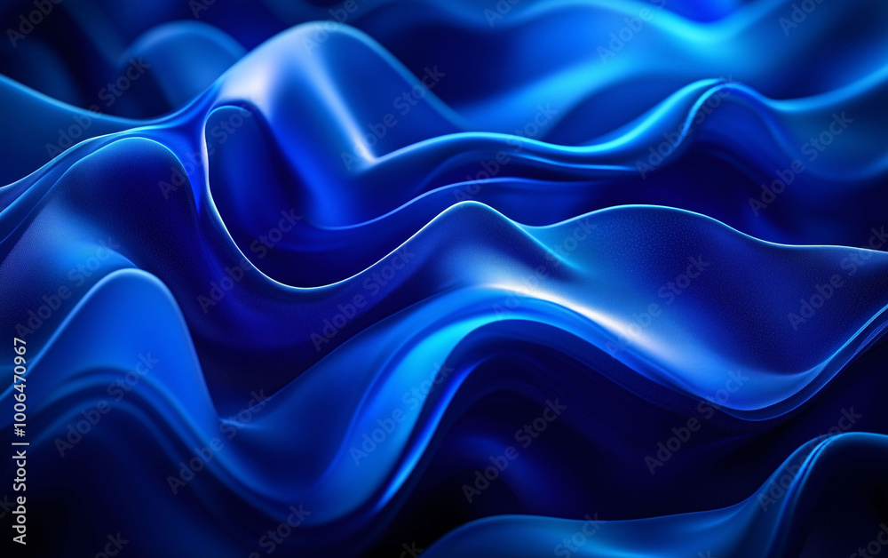 Obraz premium Abstract Blue Shape with Fluid Curves and Volumetric Lighting on Dark Background in Monochromatic Green Palette. High-Resolution, Sharp Focus Studio Design.