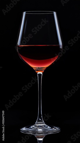 Wine glass standing on black background with red wine