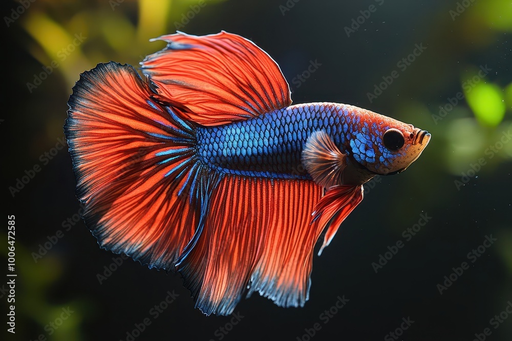 betta fish gliding gracefully through the water showcasing vivid red and blue colors against a stark black background capture the elegance and movement of this stunning creature betta fish gliding gracefully through the water showcasing vivid red and blue colors against a stark black background capture the elegance and movement of this stunning creature
