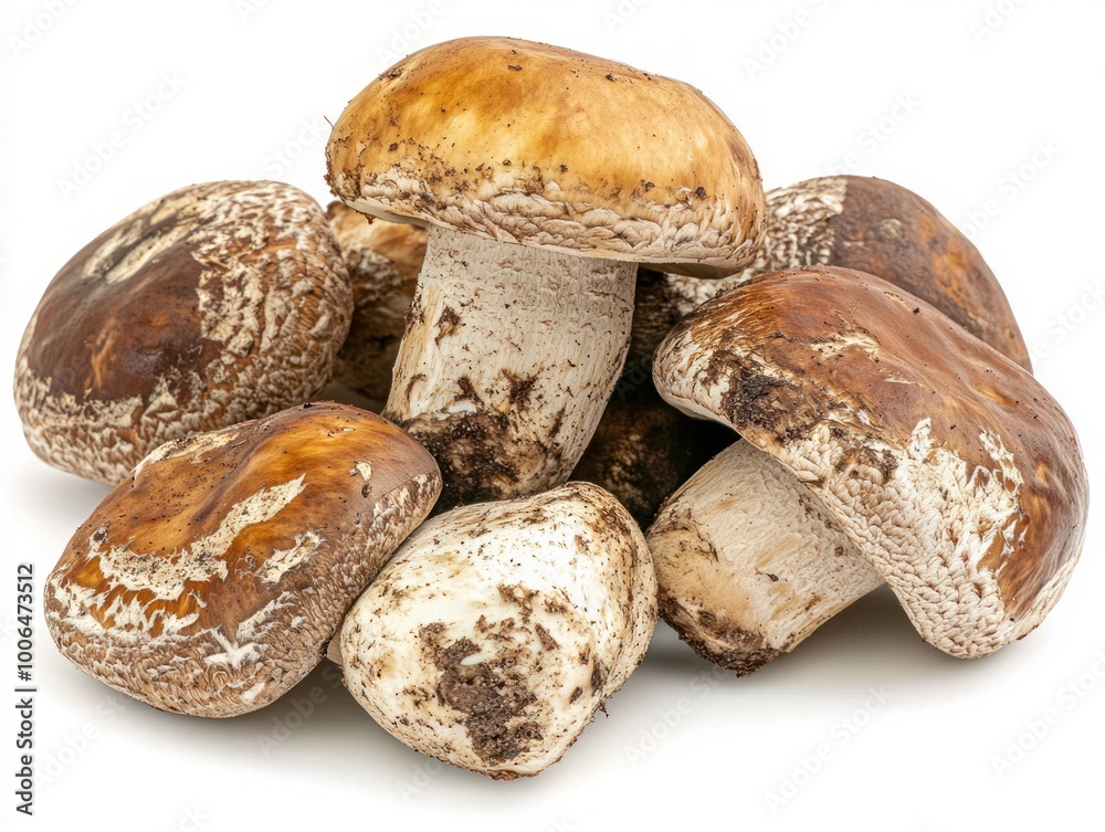 close up boletus edulis mushrooms on white background close up boletus edulis mushrooms on white background