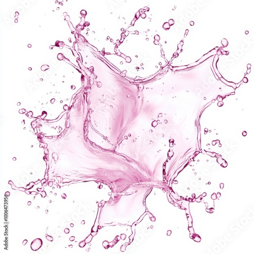 Pink water splash elements in a soft fluid design. Isolated of white background in center
