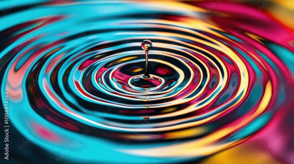 Event Ripple Effect: A single drop of water hitting the surface of a pool, causing ripples that branch out into different colors and patterns Event Ripple Effect: A single drop of water hitting the surface of a pool, causing ripples that branch out into different colors and patterns