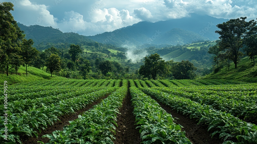 Green Fields in a Mountainous Landscape Green Fields in a Mountainous Landscape