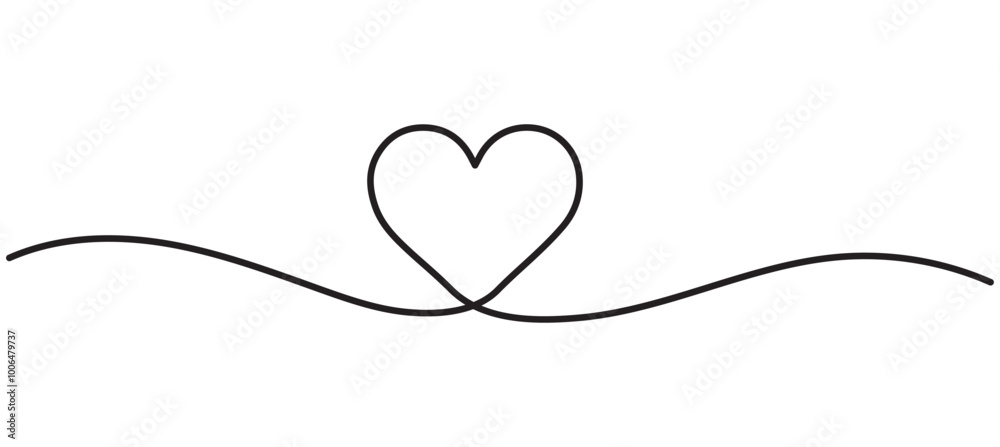 One continuous drawing of heart and color shape love sign. Thin contour and romantic symbol for greeting card and web banner in simple linear style. One continuous drawing of heart and color shape love sign. Thin contour and romantic symbol for greeting card and web banner in simple linear style.