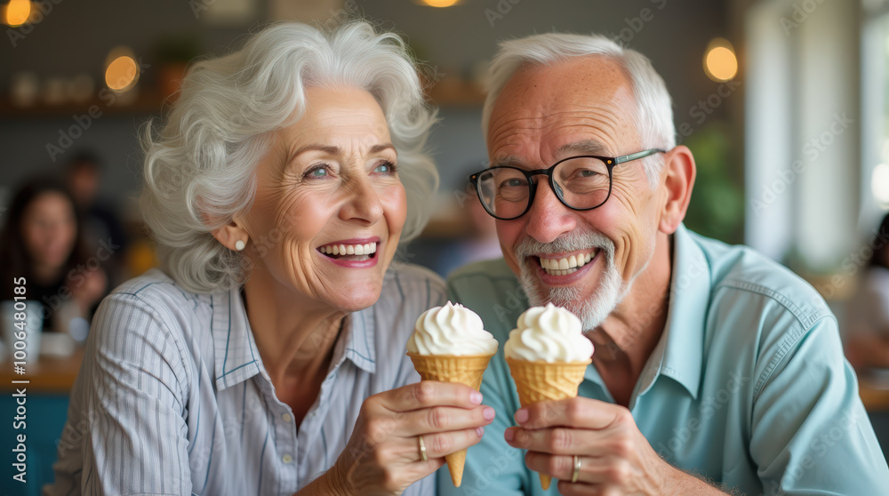 Happy Senior Couple Enjoying Ice Cream Outdoors – Celebrating Life with Joyful Moments in Retirement Happy Senior Couple Enjoying Ice Cream Outdoors – Celebrating Life with Joyful Moments in Retirement