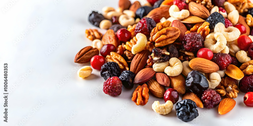 Close-Up Macro Shot of Assorted Nuts and Dried Fruits Highlighting Rich Textures and Vibrant Colors - Rotating View for Flavor Diversity - Photo Stock Concept Close-Up Macro Shot of Assorted Nuts and Dried Fruits Highlighting Rich Textures and Vibrant Colors - Rotating View for Flavor Diversity - Photo Stock Concept