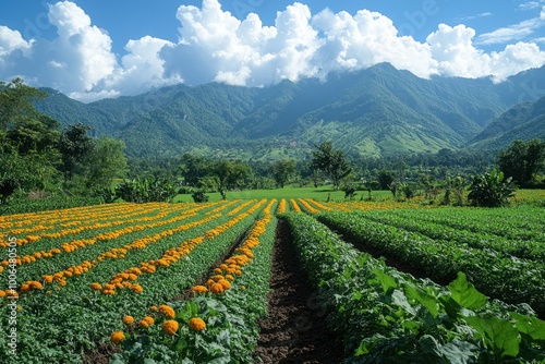 Mountain View with a Field of Yellow Flowers