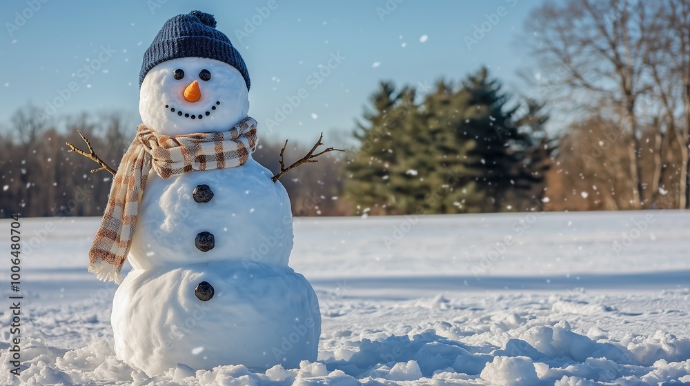 Obraz premium Life-Sized Snowman in a Winter Landscape