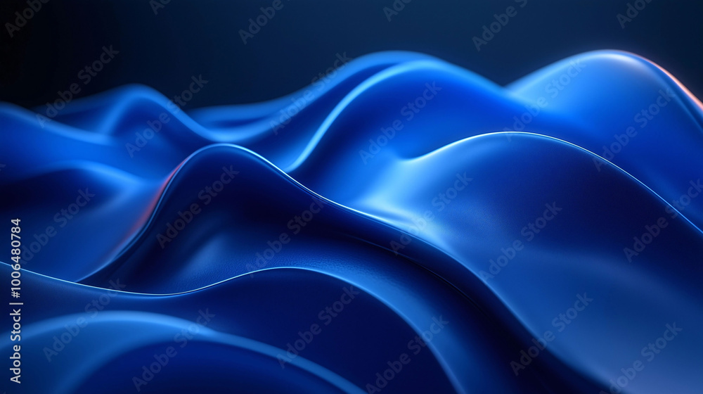Obraz premium Abstract Blue Shape with Fluid Curves and Volumetric Lighting on Dark Background in Monochromatic Green Palette. High-Resolution, Sharp Focus Studio Design.