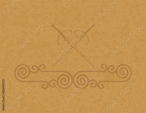 Medieval Parchment Background - Celtic Spirals, Lines and Crossed Swords
