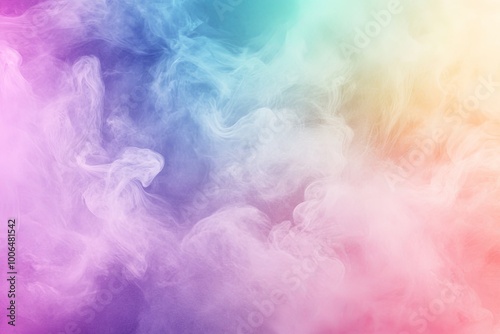 Abstract colorful smoke background with a gradient of blue, green, yellow and pink.