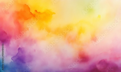 Abstract watercolor background with vibrant colors of yellow, orange, pink, purple, and blue.