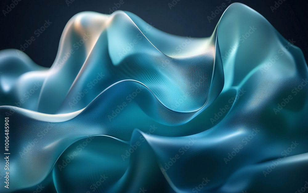 Abstract Blue Shape with Fluid Curves and Volumetric Lighting on Dark Background in Monochromatic Green Palette. High-Resolution, Sharp Focus Studio Design. Abstract Blue Shape with Fluid Curves and Volumetric Lighting on Dark Background in Monochromatic Green Palette. High-Resolution, Sharp Focus Studio Design.