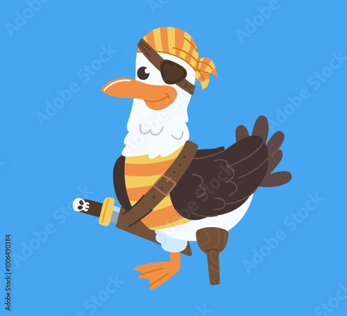 Cartoon pirate seagull with eyepatch and sword