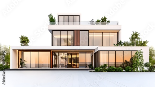 House 3d modern style rendering on white background.