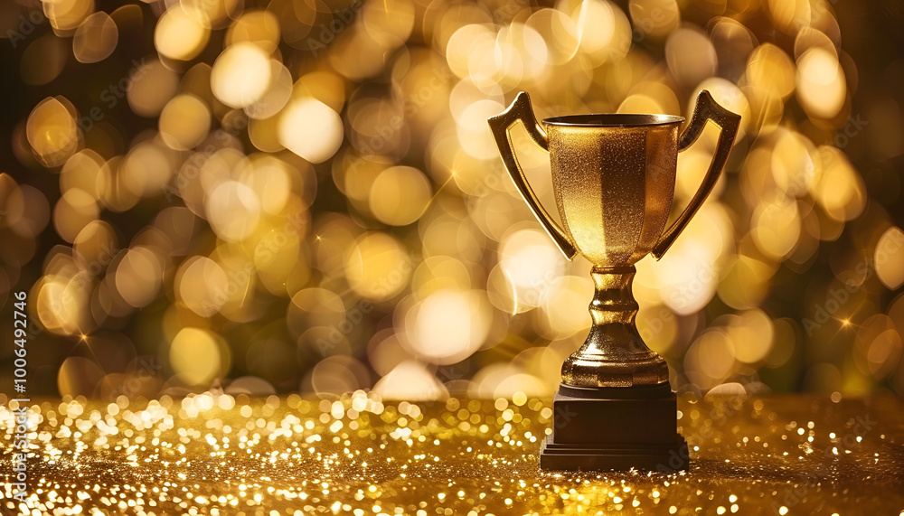 1st champion award, the best prize and winner concept, championship cup or winner trophy on golden floor with bokeh background 1st champion award, the best prize and winner concept, championship cup or winner trophy on golden floor with bokeh background