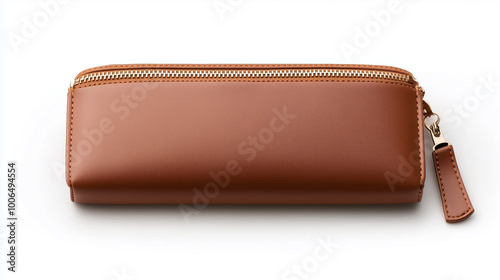 sleek brown leather wallet with zipper closure, perfect for organizing cards and cash. Its minimalist design adds touch of elegance to everyday essentials.