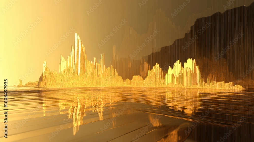Obraz premium Financial graph showing gold stock trends, highlighting the gold mining sector performance, detailed in a sleek presentation