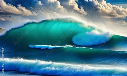 blue sky and clouds and sea waves