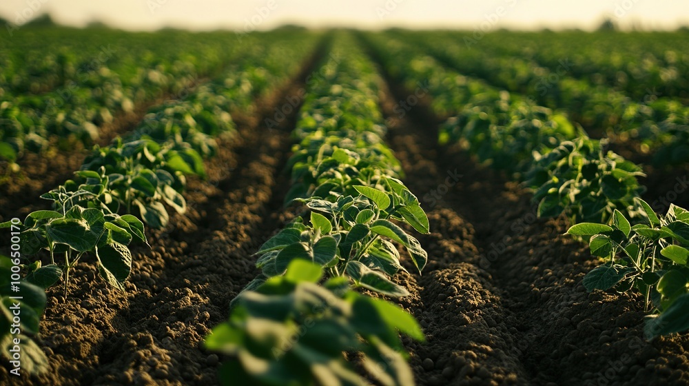 Fresh Green Plants in a Sunlit Agricultural Field Fresh Green Plants in a Sunlit Agricultural Field