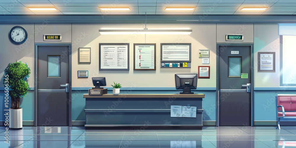 Hospital Security Office Wall: Adorned with security protocols, emergency response plans, and a board with security contact information Hospital Security Office Wall: Adorned with security protocols, emergency response plans, and a board with security contact information