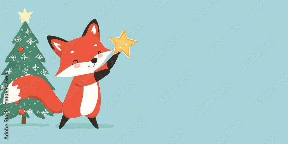 Joyful Fox Carrying a Glowing Star for Christmas Joyful Fox Carrying a Glowing Star for Christmas