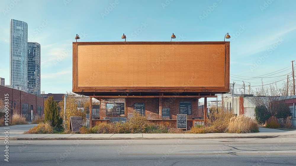 Obraz premium Billboard with a plain brown background promoting a coffee shop with a clean design and subtle accents, Imagery with Art