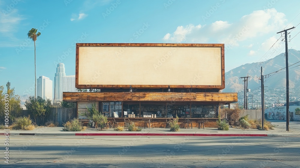 Obraz premium Billboard with a plain brown background promoting a coffee shop with a clean design and subtle accents, Imagery with Art