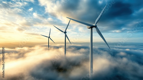 Wallpaper Mural Foggy Morning at Wind Farm with Turbines Torontodigital.ca