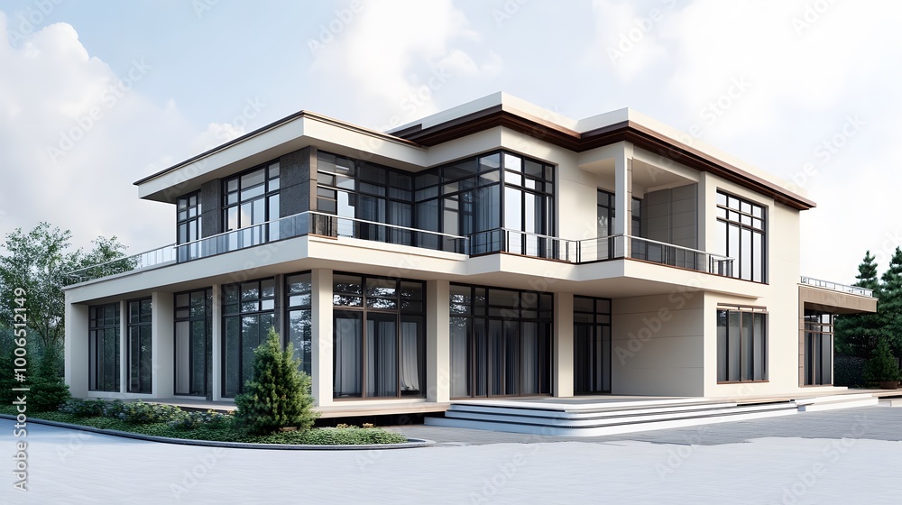 Fototapeta premium House 3d modern style rendering on white background.