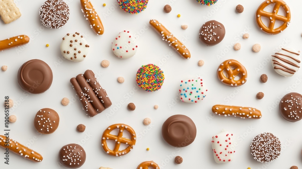 a pattern of Chocolate-dipped pretzels with sprinkles