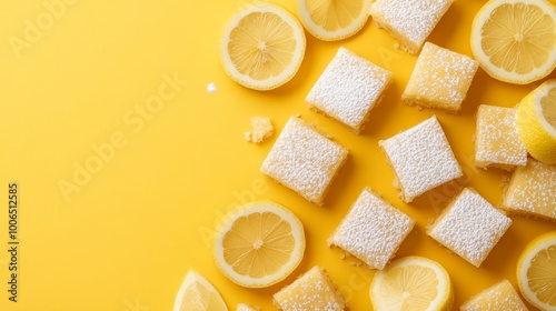 a pattern of Freshly baked lemon bars dusted with powdered sugar