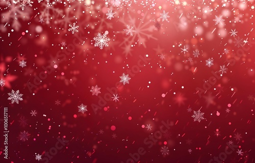 Festive red background white snowflakes and soft bokeh design