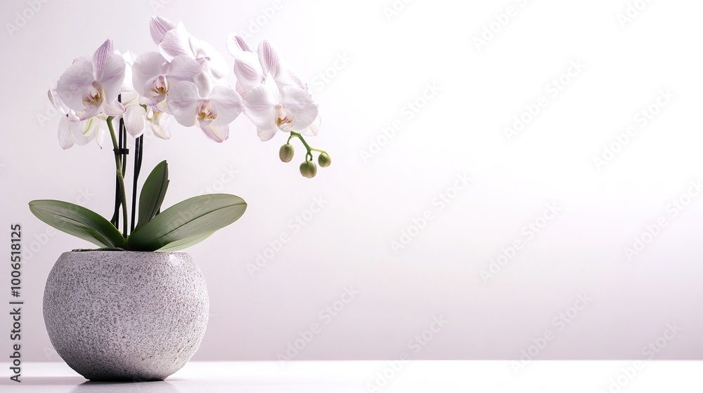 Elegant White Orchid in Modern Pot with Soft Background Elegant White Orchid in Modern Pot with Soft Background
