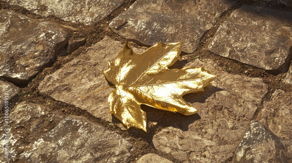 Harmony of Nature and Architecture: Golden Leaf on a Stone Path Harmony of Nature and Architecture: Golden Leaf on a Stone Path